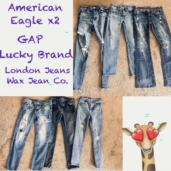 Lot of 6 Pairs Jeans: American Eagle + More, Women's size 6 Blue Jean Collection - Picture 1 of 15